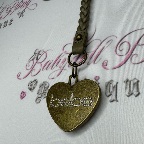 Bebe keychain charm bling rhinestone diamonds heart gold brown grey braided y2k - Picture 4 of 6